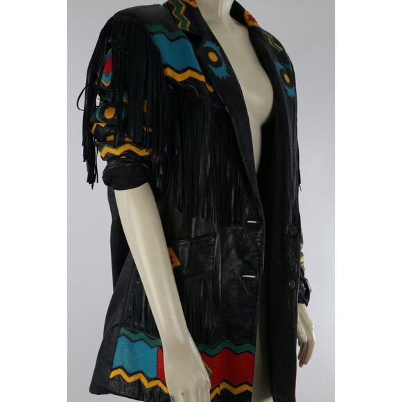 Vintage Gerunimu Leather Fringe Native American Indian Chief Blazer Jacket L - Picture 13 of 16